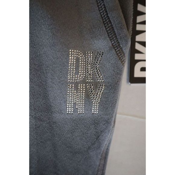 DKNY Sport DP2P3138 Women's Sz L Steel Gray Rhinestone Logo Velour Track Pants - Picture 6 of 10